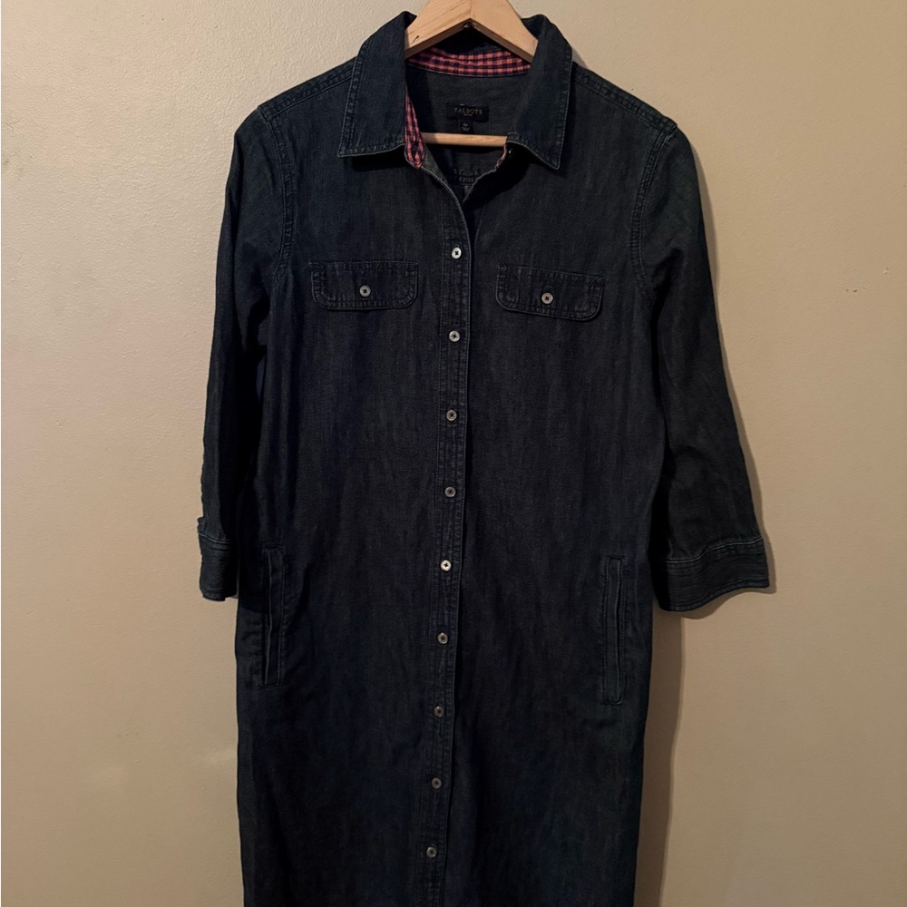 Talbots Denim Shirt with Plaid Accents